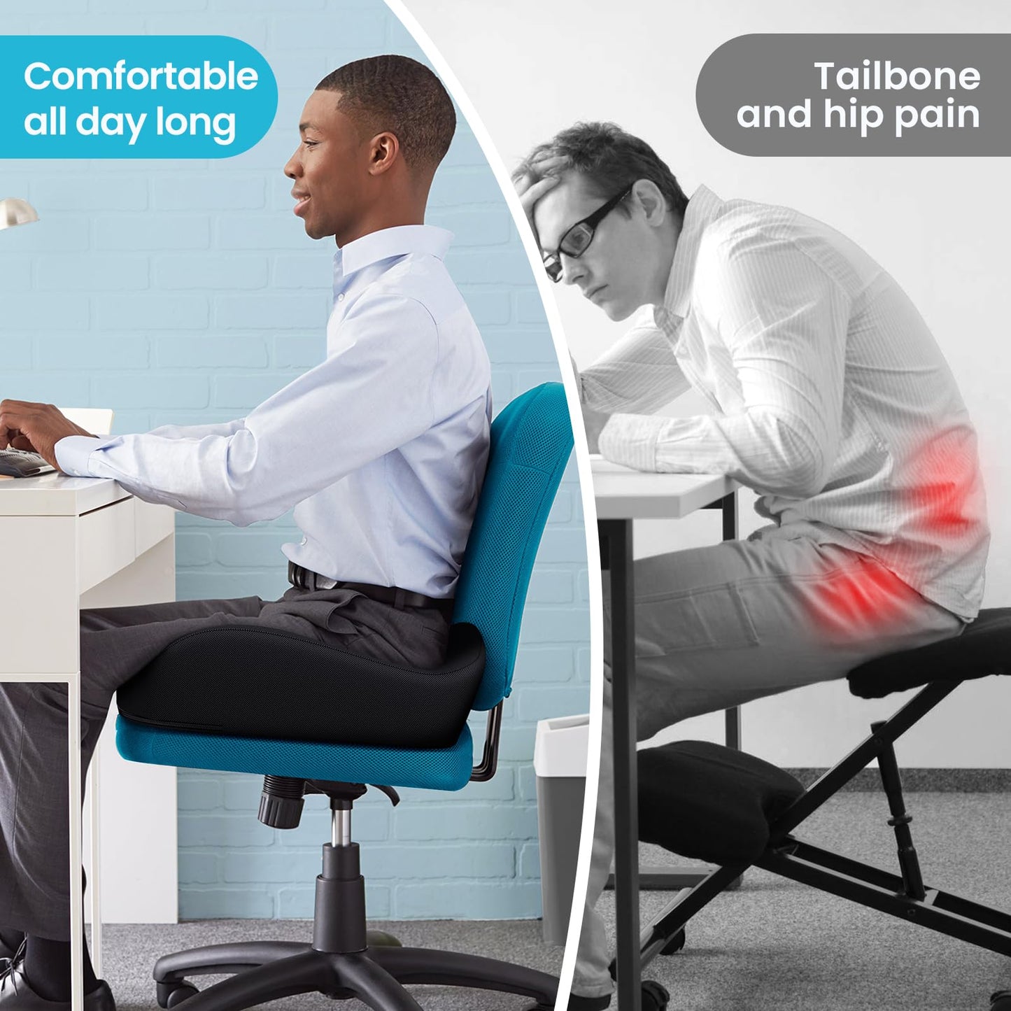 Benazcap Seat Cushion, Memory Foam Cushion for Office Chair - Ergonomic Chair Cushions for Tailbone Pain Relief, Sciatica & Back Support, Office Chair Cushion & Coccyx Cushion