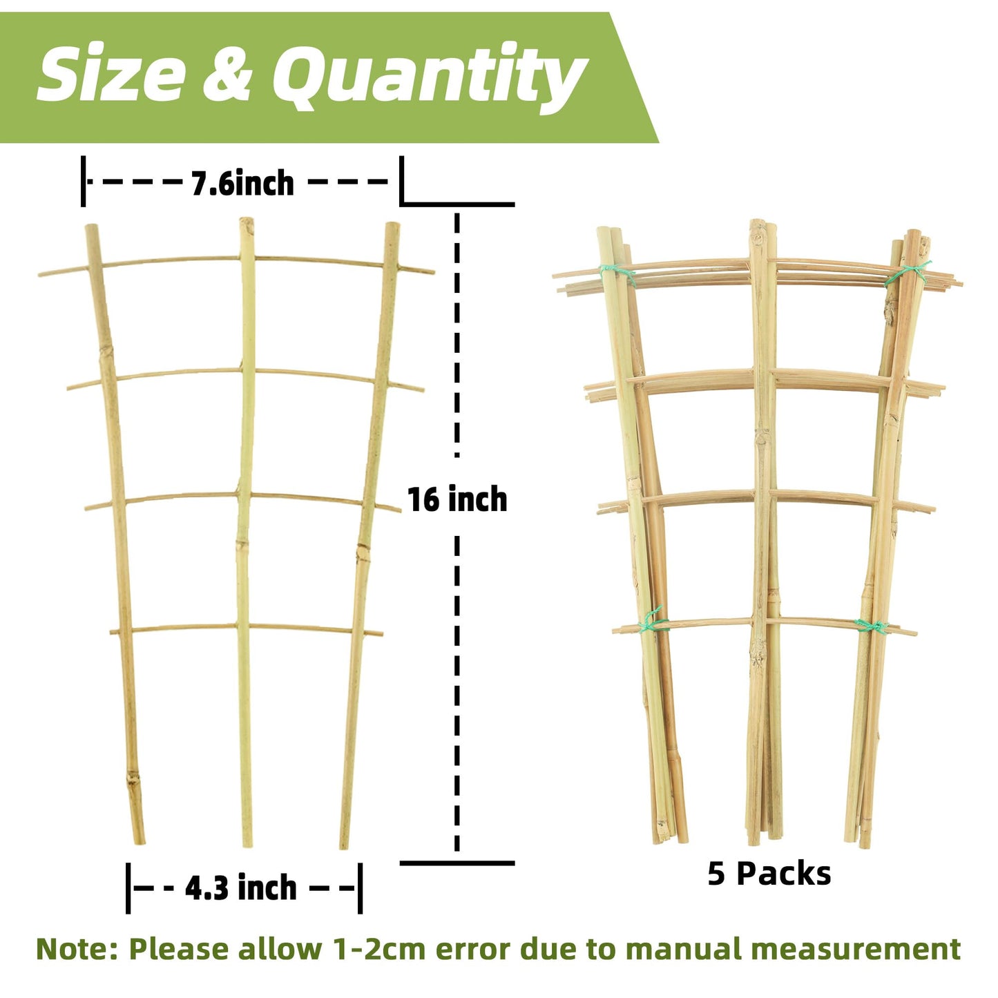 5 Pack 16" Bamboo Trellis for Climbing Plants-Natural Garden Ladder Fan -Shaped Plants Support Trellis for Potted Plant Decor in Door