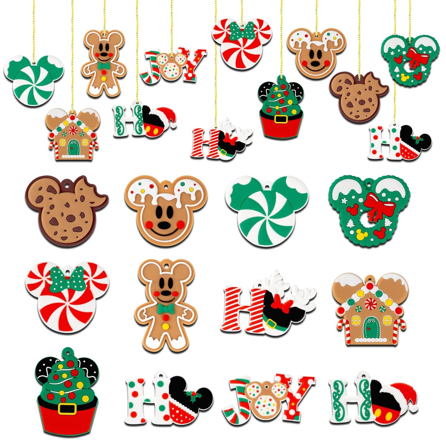 12pcs Christmas Tree Decorations Ornaments, Xmas Mouse Peppermint Candy Silicone Ornaments Hanging Pendant with Ropes for Christmas Tree Winter Holiday Party Crafts Stocking Stuffers Wreath Decor