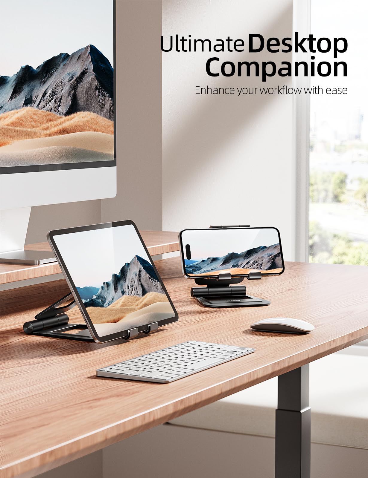 Nulaxy Aluminum Tablet Stand, Fully Foldable Adjustable Desktop Tablet Stand Holder, iPad Accessories for Office Compatible with iPad Air 4/Mini/Pro 11/12.9/10.2/9.7, All 4-11'' Mobile Devices, Black
