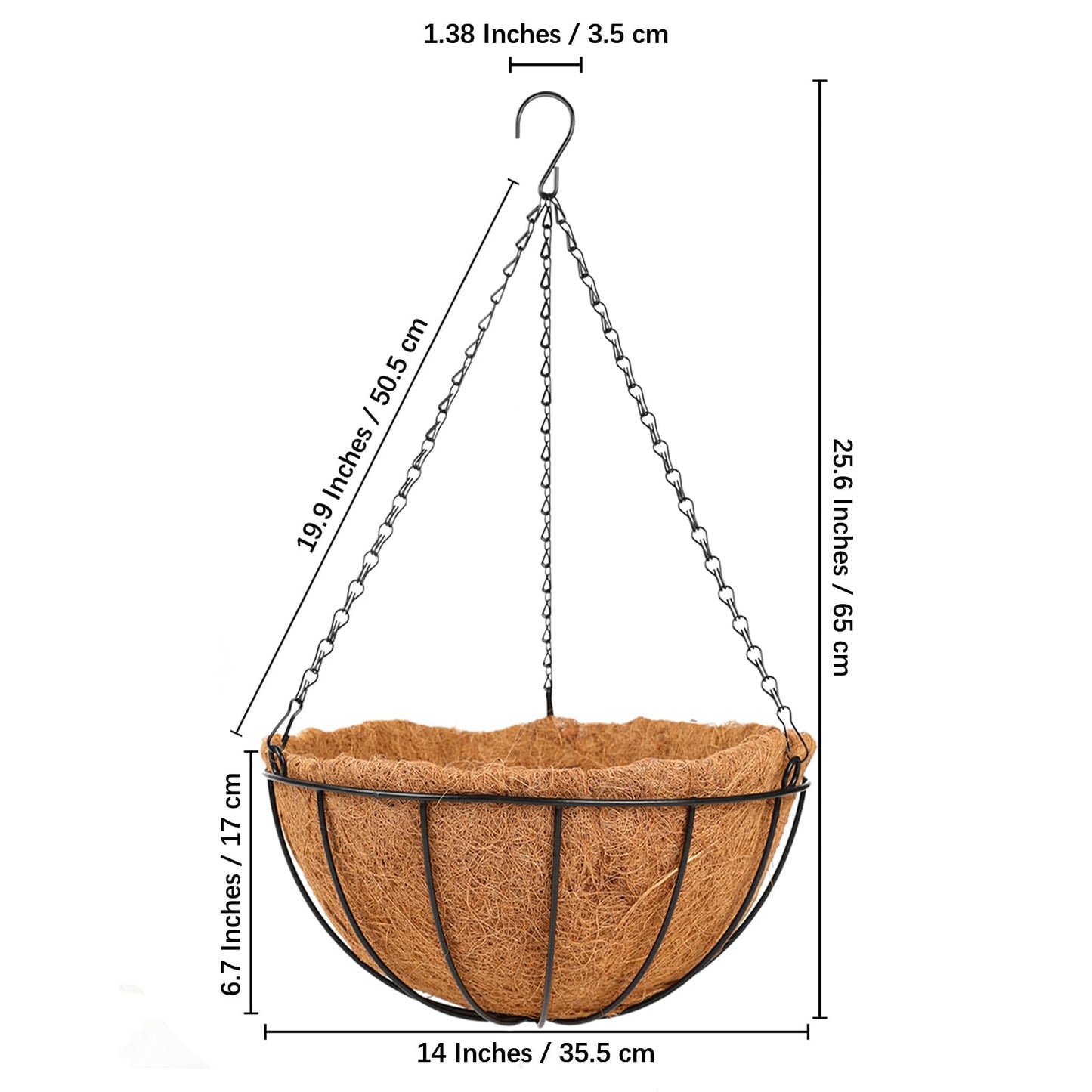 HKZ Hanging Basket Planter Plants Outdoor - 2 Pack 14 Inch Metal Hanging Planter with Coco Liners, Hanging Flower Pots with Chain Hook for Indoor Outdoor Garden Porch Decoration