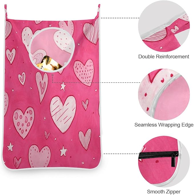 Hot Pink Hearts Stars Hanging Laundry Hamper Door Hampers Bag Basket