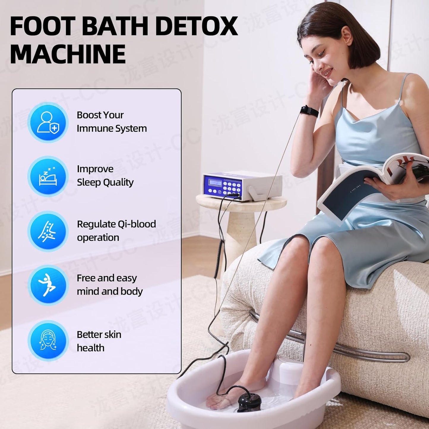 Ionic Detox Foot Bath Machine, Feet Detox Machine Ionic Detox Foot SPA System with LED Display, Professional Tub Basin,Far Infrared Belt and Wrist Strap，Spa at Home Detox