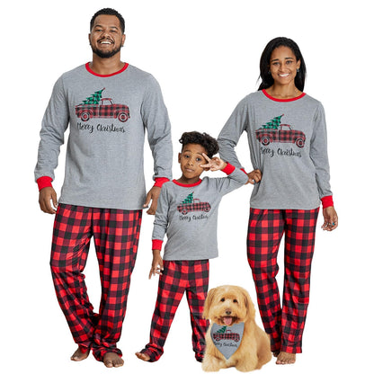IFFEI Matching Family Pajamas Sets Christmas PJ's Sleepwear Truck Print Top and Plaid Pants with Pocket 6-7 Years