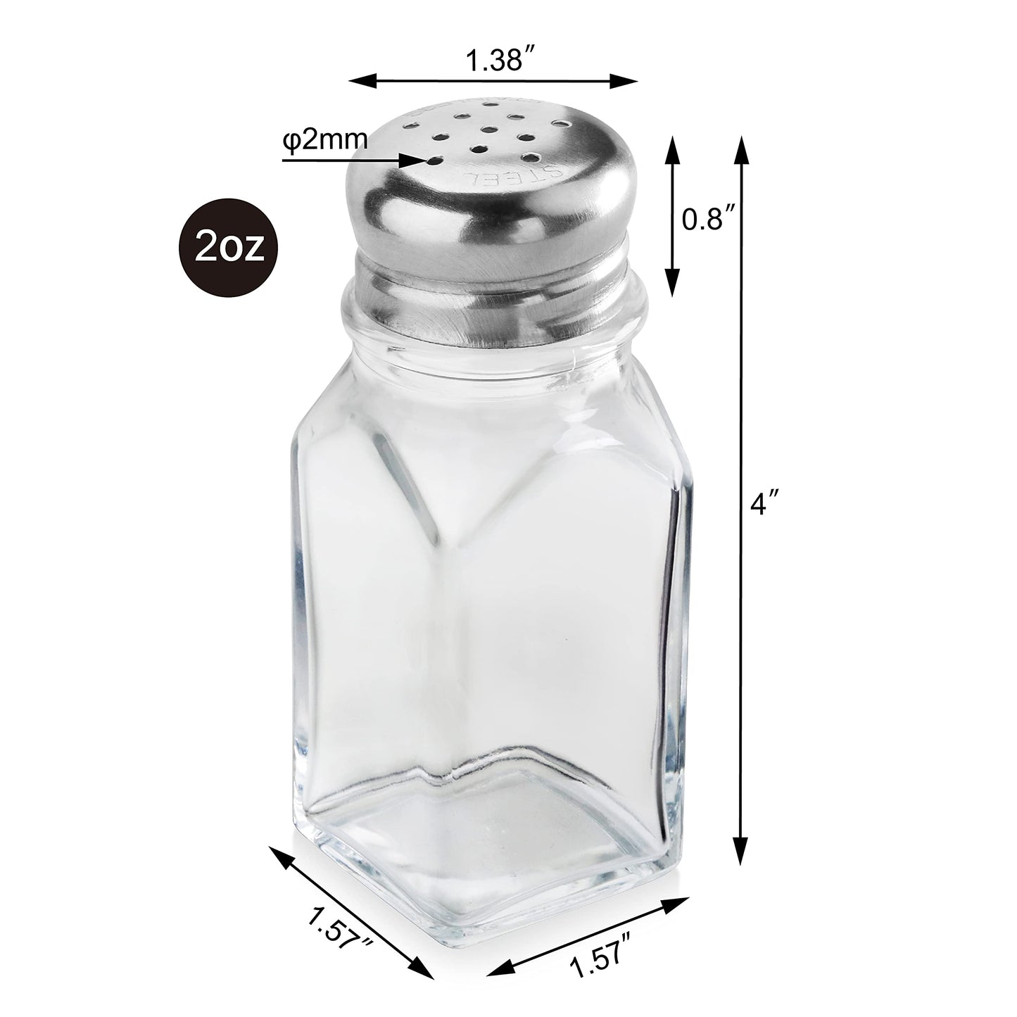 New Star Foodservice 22100 Glass Salt and Pepper Shaker with Stainless Steel Mushroom Top, Square, 2-Ounce, Set of 12