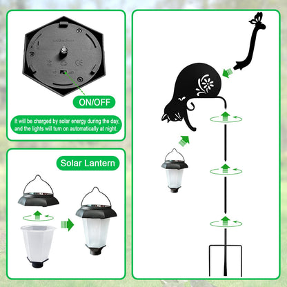 Hokfirm Cat Solar Lights Outdoor Garden, Black Cat Garden Statue,Black Cats Outdoor Decorations with Solar Lantern