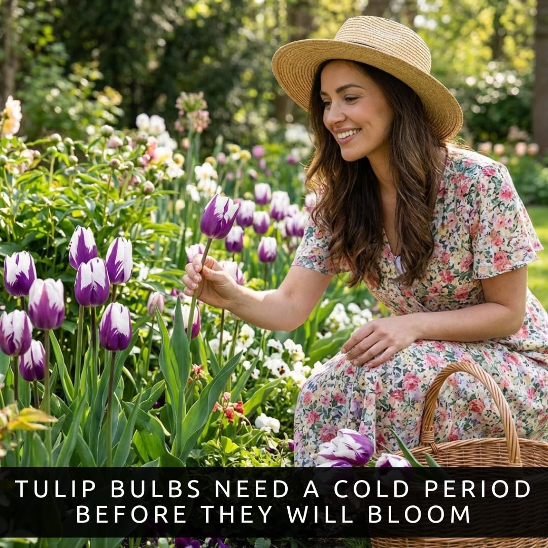 Purple and White Tulip Bulbs for Planting - Purple Flaming Flag Tulips, Perennial Blooms for Landscape Garden or Container Growing (25 Bulbs)