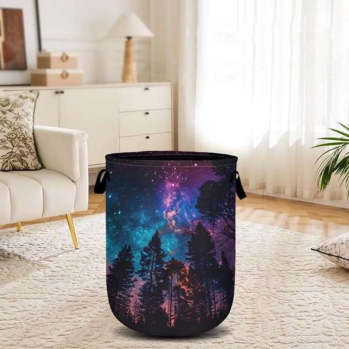 Purple Galaxy Forest Laundry Basket, Laundry Hamper Collapsible Oxford Cloth