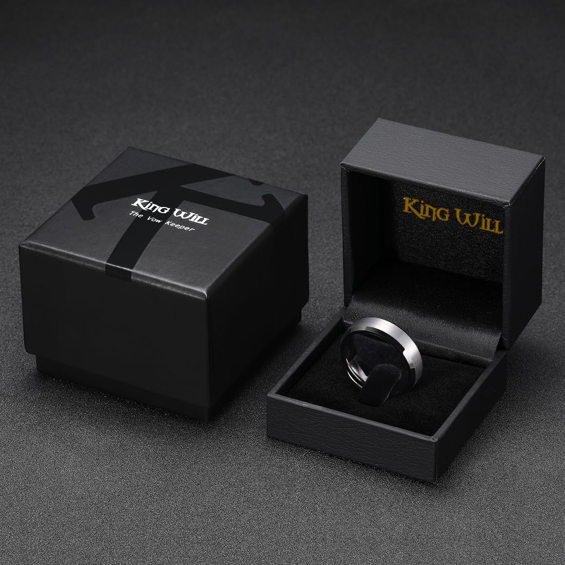King Will 6mm Men's Gunmetal Gray Wedding Ring - Brushed Matte Surface, Beveled Polished Edge, Comfort Fit Size 6