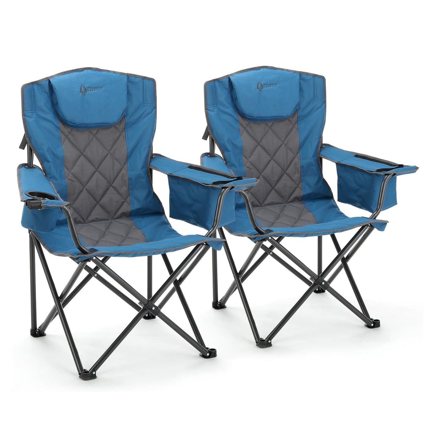 ARROWHEAD OUTDOOR 2-Pack Portable Folding Camping Quad Chair w/ 6-Can Cooler, Cup & Wine Glass Holders, Heavy-Duty Carrying Bag, Padded Armrests, Headrest & Seat, Supports up to 550lbs