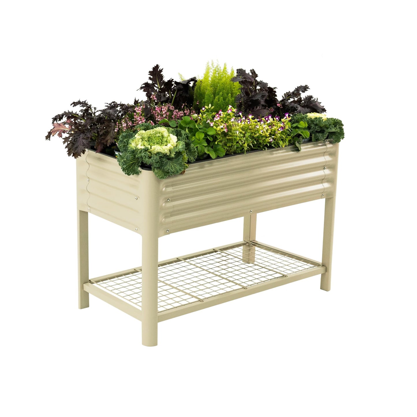 Elevated Raised Garden Bed-V Series, 2' x 4' Garden Beds with Legs & Storage Rack for Patio Porch, 700 Lbs Weight Capacity, Outdoor Planter Boxes for Gardening Herbs Vegetables Flowers, Pearl White