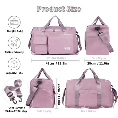 FIORETTO Women's Gym Duffle Bag with Shoes Compartment, 30L Capacity, Ideal for Travel, Gym, Sports, Duffel, Weekender, Pink