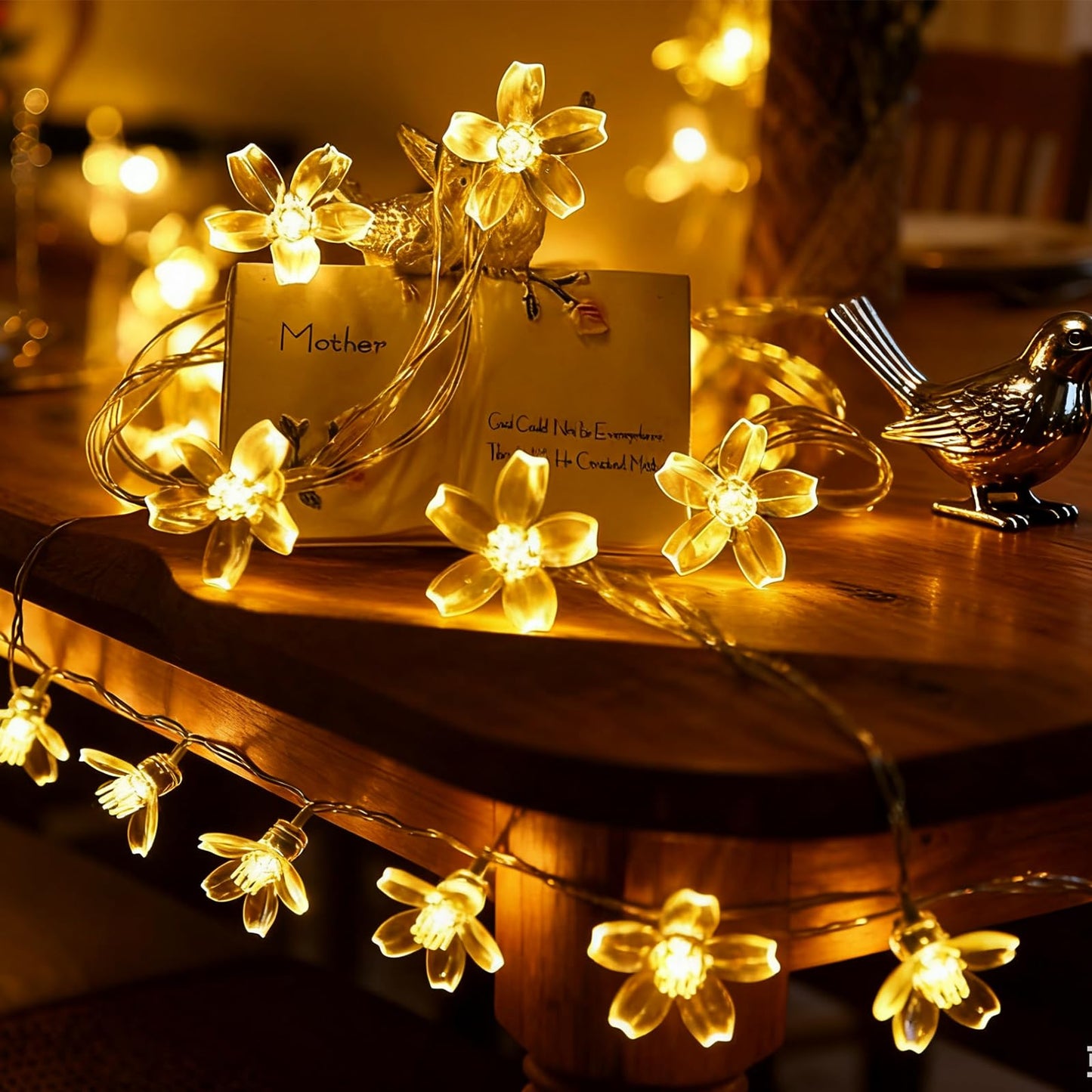 Indoor Plug in Decorative Fairy Flower String Lights, 33ft 100 LED Twinkle Cherry Blossom Floral Lamp for Bedroom Window Wall Ceiling Tree Hanging, Christmas Easter Birthday Decor (Warm White)