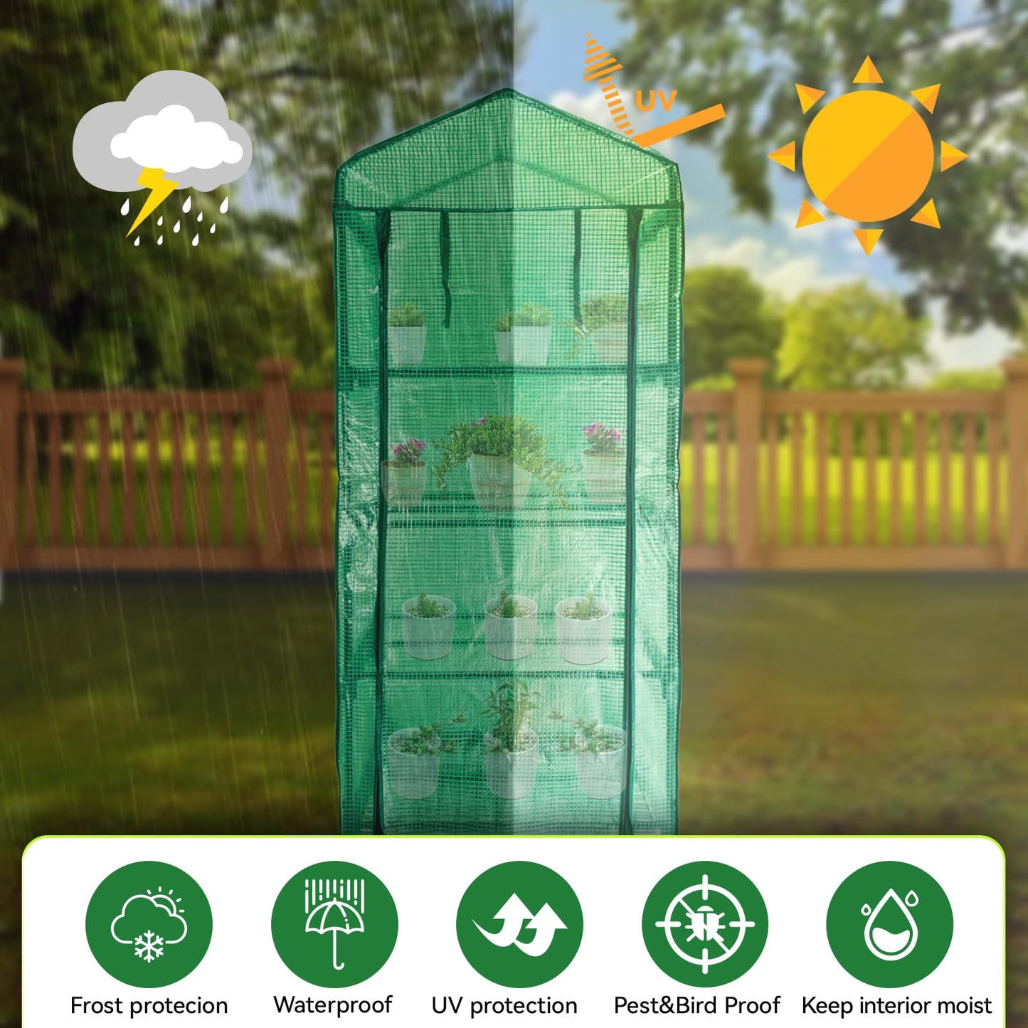 Mini Greenhouse for Outdoor Indoor,4 Tier Small Portable Green Houses with Improved PE Cover,Roll-up Zipper Warm House,Grow House for Seedling and Plant Growing (64x27x20inch),Green