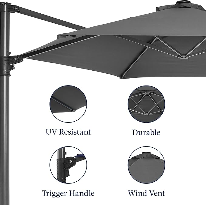 Best Choice Products 10ft Offset Cantilever Hanging Market Patio Umbrella, Smooth 360° Rotation, 8 Sturdy Ribs, Easy Adjustment - Gray