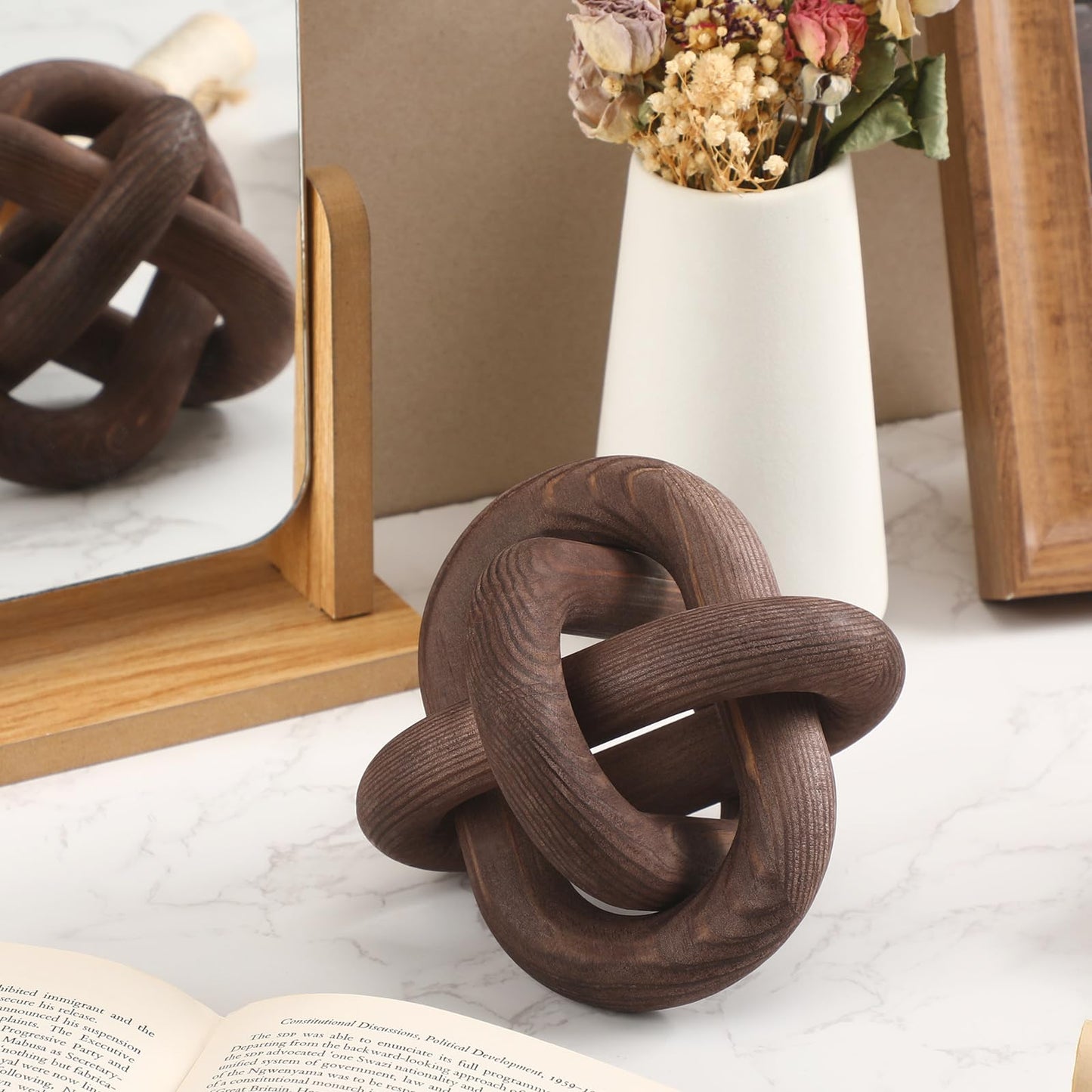 Yalikop 3 Link Wood Knot Decor Rustic Home Décor Accents Hand Carved Coffee Table Decoration, Boho Chain Link Decoration, Modern Shelf, Rustic Objects for Home Living Room Bedroom(Black Walnut)