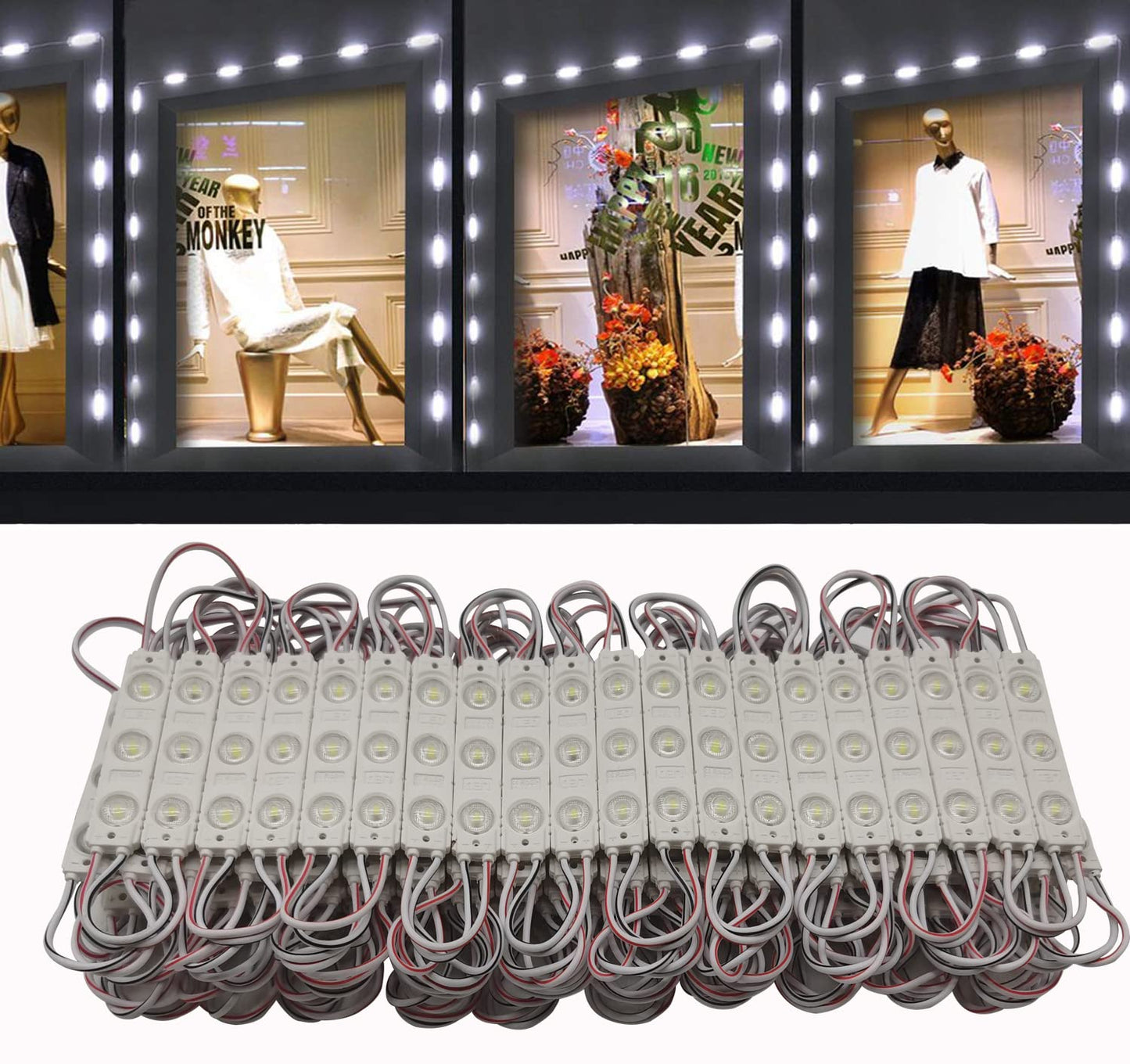 AOOYUANKE Storefront Light 100PCS LED Module for Signs White 6500K 1.2W 12V DC 2835 SMD 3 LED Window Light Waterproof for Letter Advertising Sign Decor(White Light,Power Supply NOT Included)