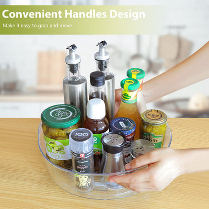 4 Pack Lazy Susan Organizer for Cabinet, Upgraded 11.5" Clear Turntable Organizer with Handles and Raised Edge, Rotating Lazy Susan Spice Storage for Kitchen, Pantry, Refrigerator, Bathroom, Table