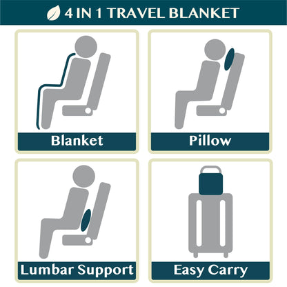 PAVILIA Travel Blanket and Pillow, Arms Opening Airplane Blankets for Adults, Compact Plane Blanket with Arm Hole 2-in-1 Bag for Flight Car Camping Fit in Luggage Backpack Traveler Gift, Blue