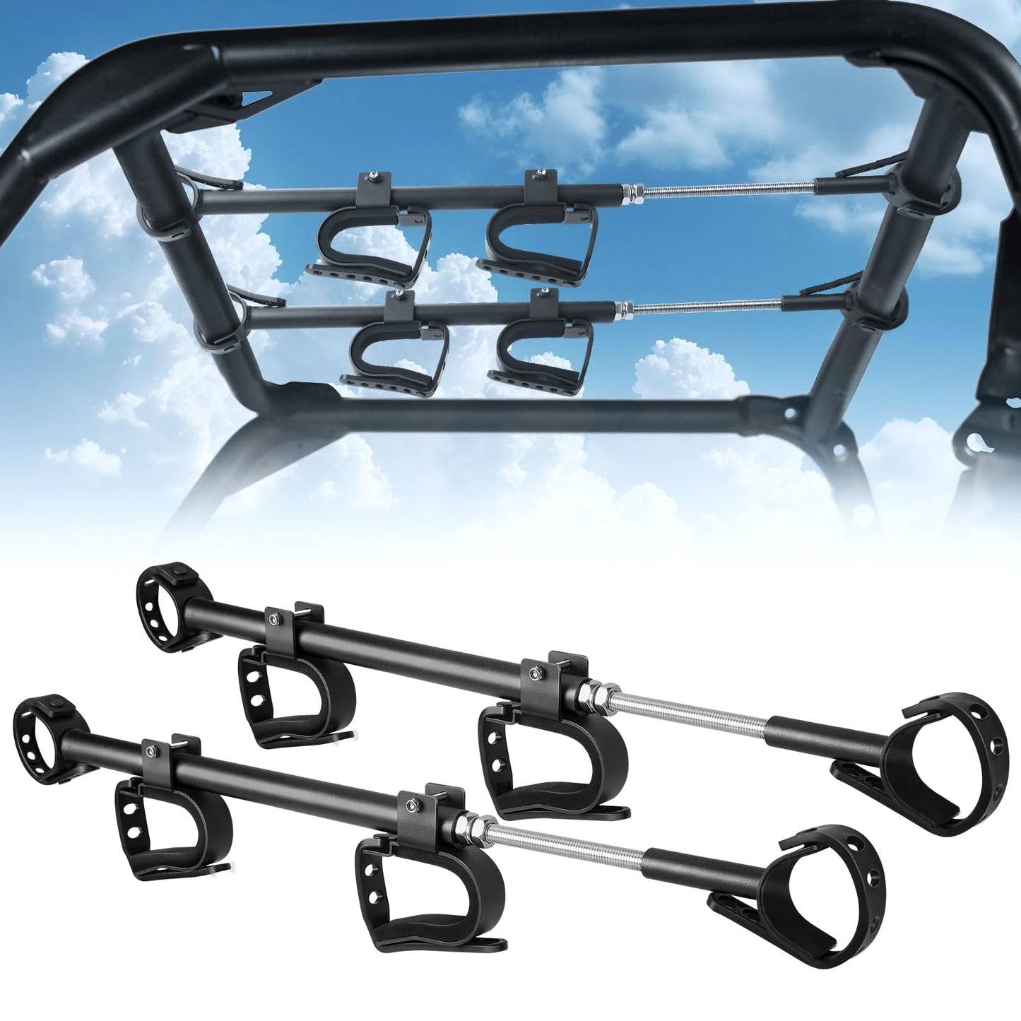 Drieaco Upgraded UTV Gas Can Mount fits for Vehicle with 1- 2" roll bar and UTV Overhead Gun Rack Fits 21-28" Spacing Roll Bars