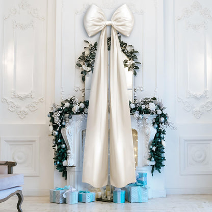 Daifunli 20 x 47 Inches Extra Large Satin Bows Decorations Giant Bow with Long Ribbon for Home Wedding Birthday Wall Engagement Party Backdrop Christmas Tree Topper Decor(Champagne Gold)