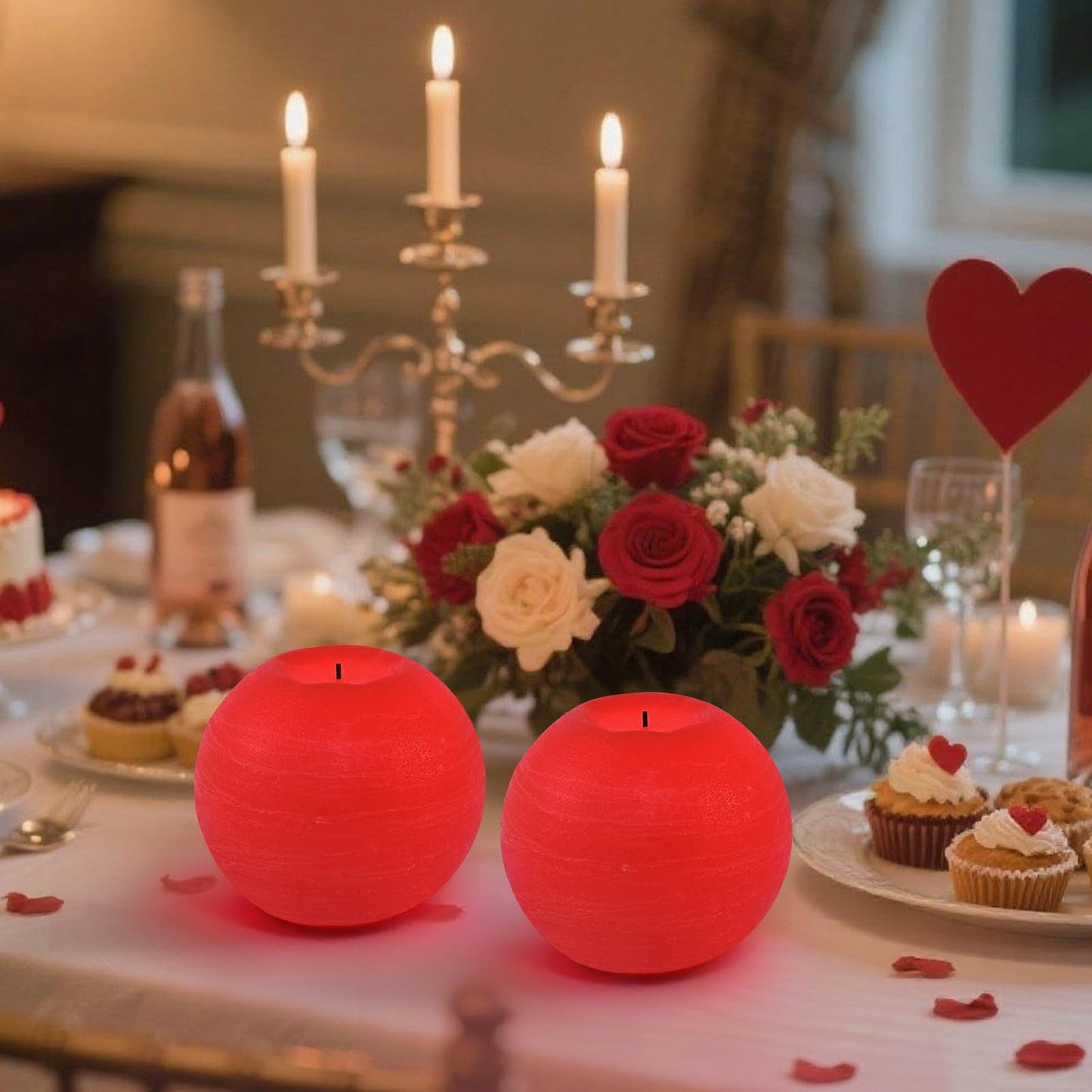FUWDEO Flameless Candles with Remote & Timer,4" H LED Battery Operated Round Candle 2 Pack,Real Wax Christmas Candle Lights Flickering for Christmas Gift Wedding Home Decor (Red)