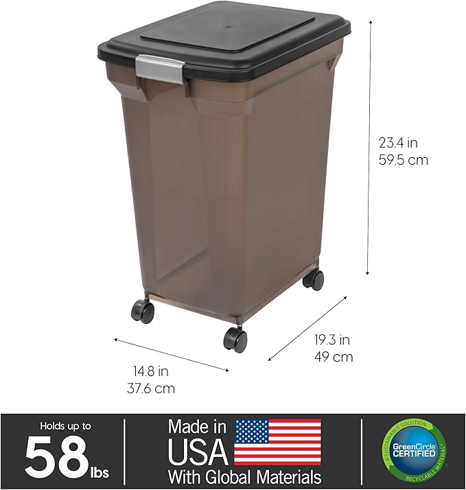 IRIS USA Dog Food Storage Container 58 lbs, Attachable Wheels,
