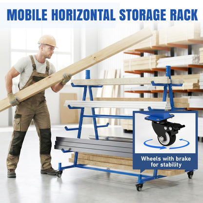 tonchean Lumber Storage Rack with Wheels 5 Tier Cantilever Racking for Storage Heavy Duty Conduit Rack Horizontal Storage Rack Pipe Rack Holds up to 1000lbs, 55.9" D x 46.2" W x 54.3" H