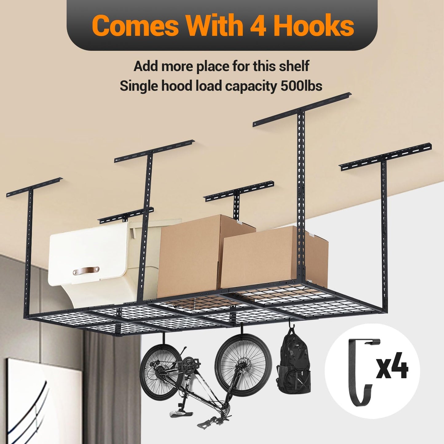 GarveeHome Garage Ceiling Storage Racks - Heavy Duty, 96'' * 36'', Adjustable Cold Rolled Steel Racks, 600 lb. Loading Weight Capacity