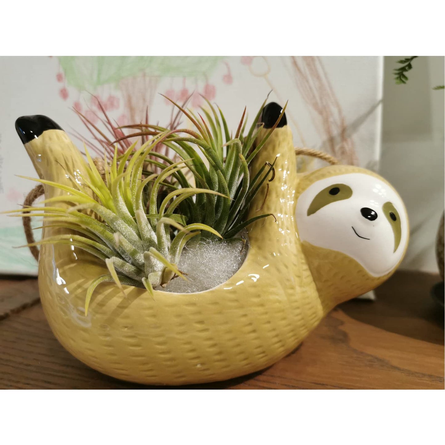 Angelland Sloth Gifts for Women, Hanging Planter for Indoor Outdoor Plants, Ceramic Pot for Succulent Cactus, Gardening Flowerpot for Plant Lover Yellow