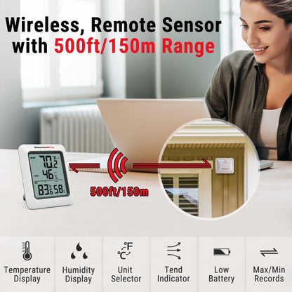 ThermoPro TP60 Digital Hygrometer Outdoor Thermometer Wireless Temperature and Humidity Gauge Monitor Room Thermometer with 500ft/150m Range Humidity Meter