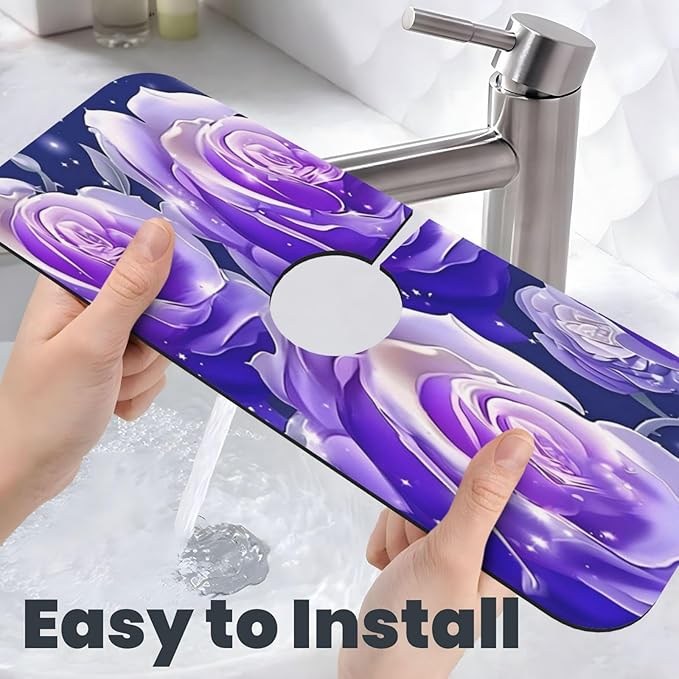 Blue Purple Rose Kitchen sink faucet pad, strong water absorption, anti slip