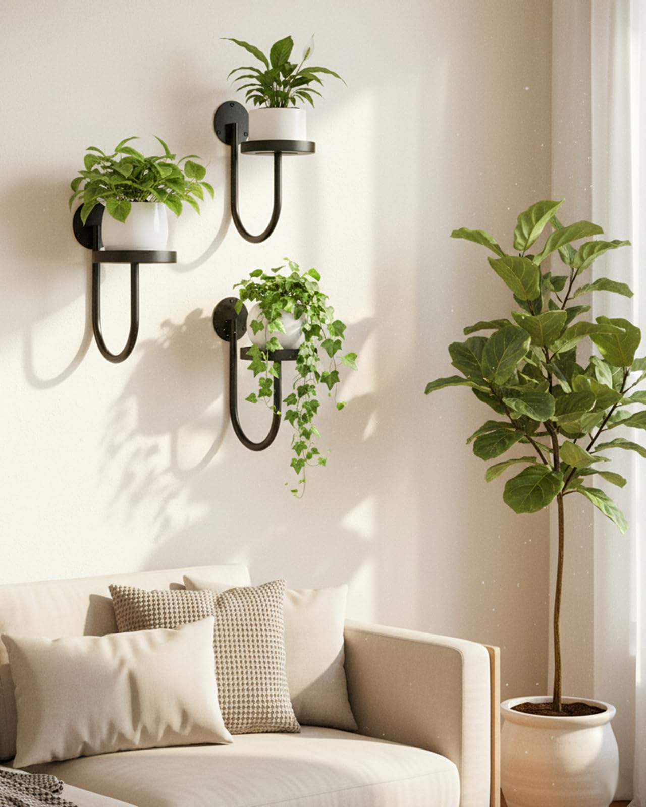 chufa Wall Plant Holder – Hanging Planters for Indoor, Window Planter Shelves & Hanger, Indoor Wall Planters, Modern Plant Decor, Black (3 Pack)