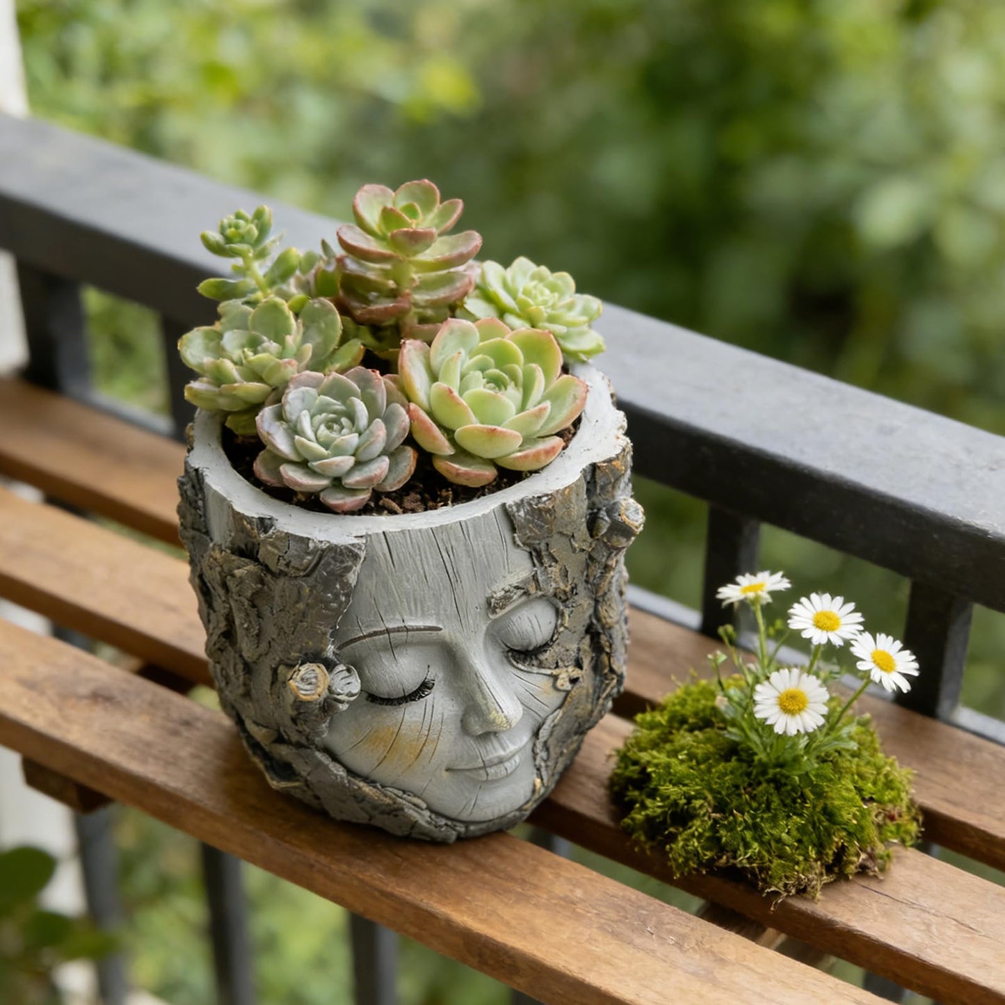 Xoevlix Face Planter Pot with Drainage Hole, 5" Resin Tree Stump Head Planter for Indoor Outdoor Plants, Cute Succulent Pots for Home Garden Decor, Plant Lover Gifts