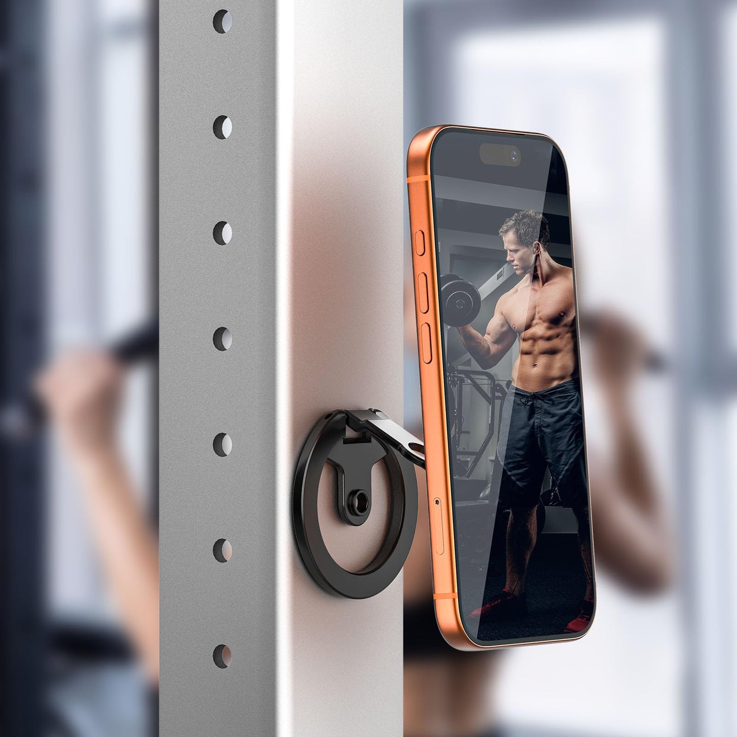 ULANZI MA02 Dual Magnetic Phone Holder for Gym, Gym Phone Mount for MagSafe/iPhone 17-12, Foldable Phone Tripod Mount with 1/4" Screw for Gym, Workout, Kitchen or Any Metal Surface, Black