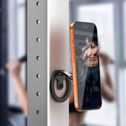 ULANZI MA02 Dual Magnetic Phone Holder for Gym, Gym Phone Mount for MagSafe/iPhone 17-12, Foldable Phone Tripod Mount with 1/4" Screw for Gym, Workout, Kitchen or Any Metal Surface, Black