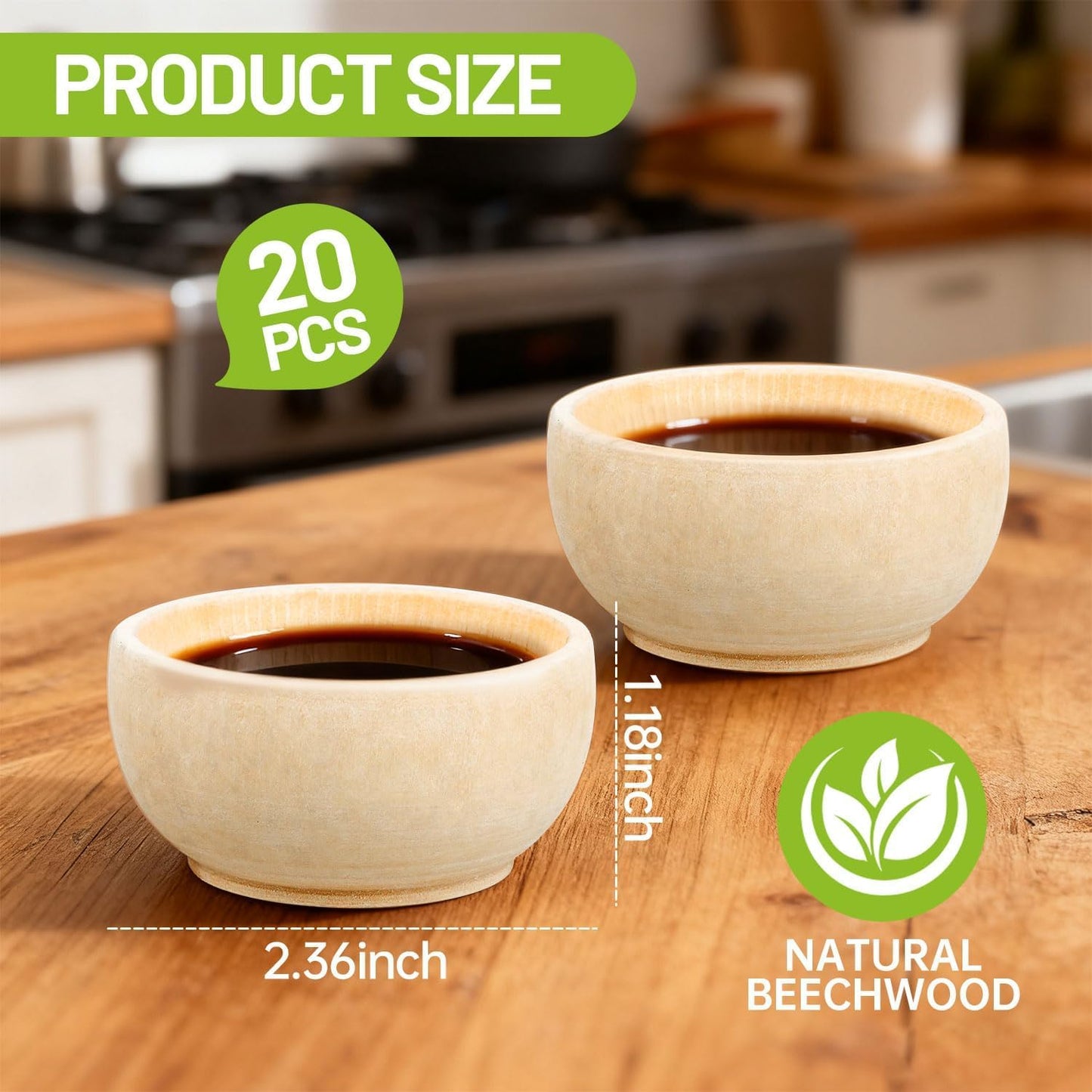 ARPOVIST 20 Pack Mini Wooden Bowls, 1.5 oz Small Unfinished Wood Pinch Bowls for DIY Crafts, 1.2 x 2.4 Inches Small Round Condiment Bowls for Sorting, Dipping Sauce, Nuts, Spice, Candy