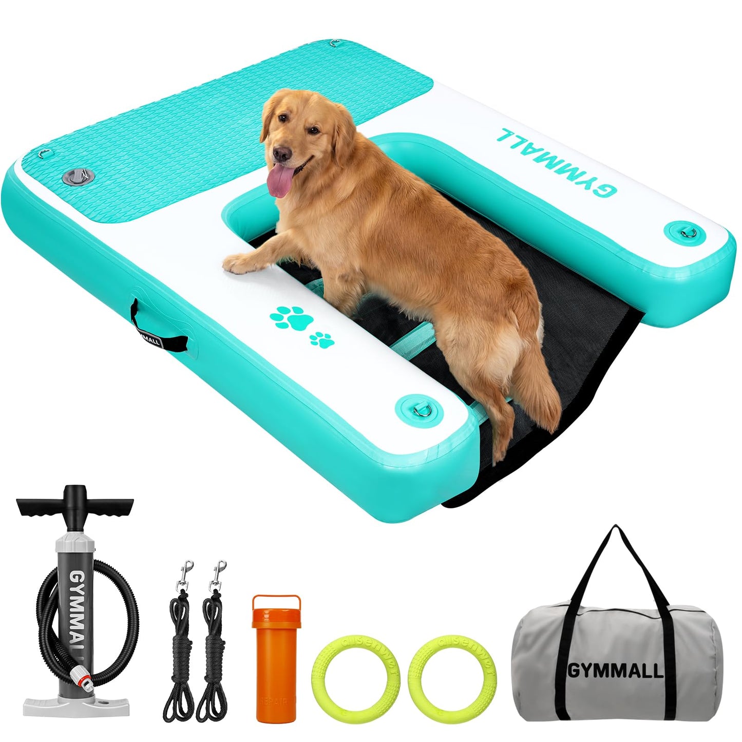 GYMMALL Dog Water Ramp 47 * 40inch Inflatable Pet Floating Platform Green, Dog Dock Ramp for Boat Pool Lake Sea, Non-Slip Pool Water Ramp for Dogs up to 220lbs, EVA Float Ramp Dog Water Ladder