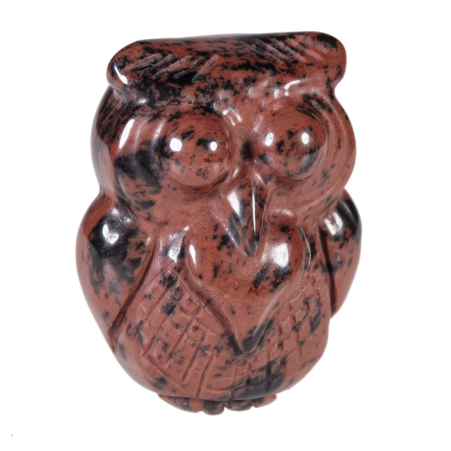 mookaitedecor 4 pcs Mahogany Obsidian Crystal Owl Statue, Hand Carved Night Owl Figurine Pocket Stone Sculpture for Home Office Decor Tabletop Display