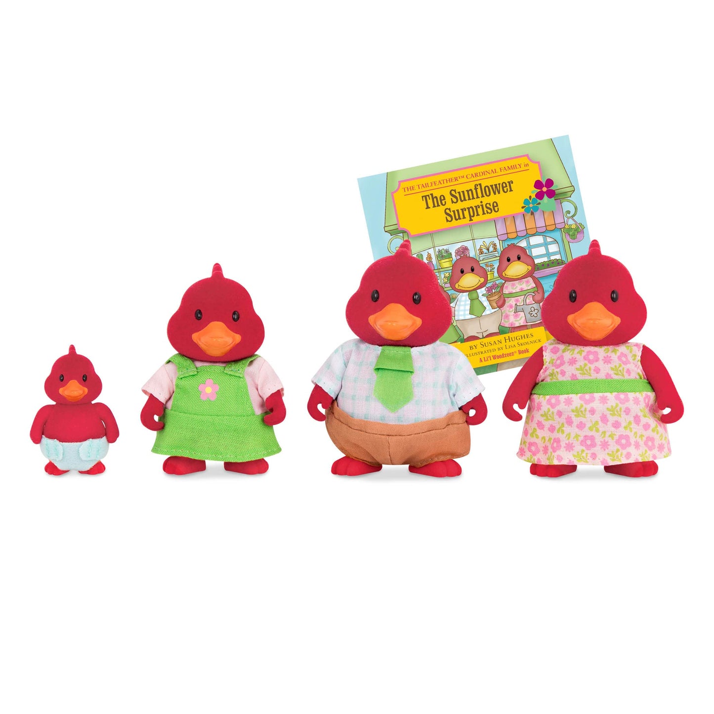 Li’l Woodzeez – Tailfeather Cardinal Family – 5pc Toy Set with Miniature Animal Figurines and Storybook – Animal Toys and Accessories for Kids Age 3+