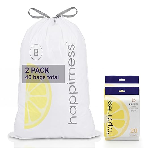 happimess 5.3 Gallon Drawstring Trash Bags, Lemon Scent, Heavy Duty MDPE Liners