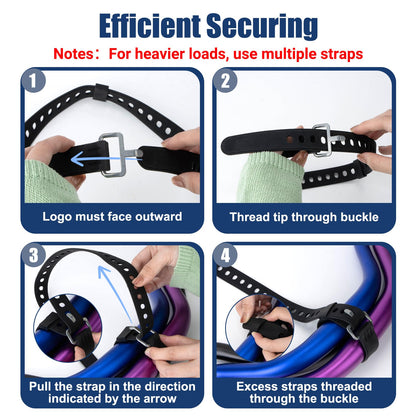 PSLER 2 Pack Heavy-Duty Silicone Utility Straps - 28inch Adjustable Rubber Tie Down Straps with Aircraft Aluminum Buckle, 50lb Capacity for Ladders, Ski Gear, Luggage & Cargo, Black