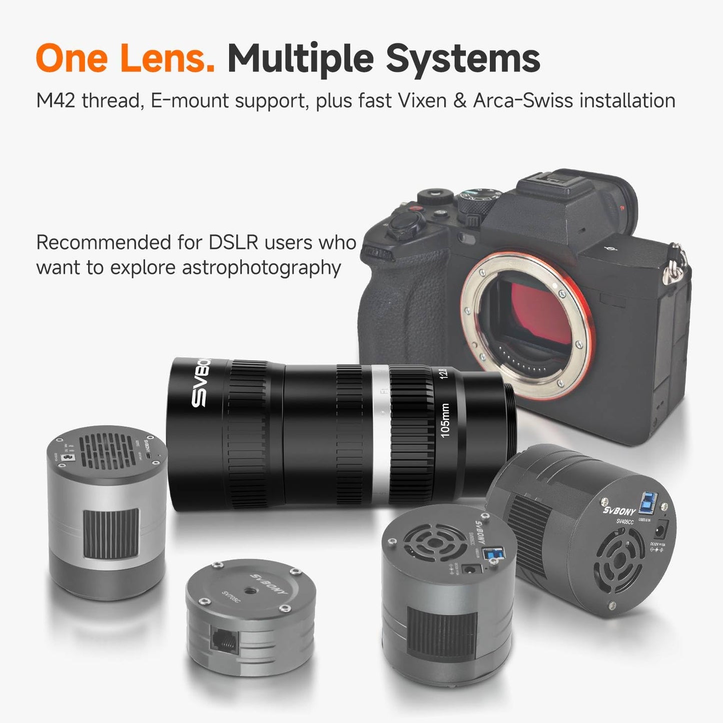 SVBONY SV535 APO Astro Camera Lens Bundle with SV241 Astronomical Telescope Power Management Box, Power Hub, Remote Control for Astronomy Equipment, F2.8 Telephoto Lens for Astrophotography