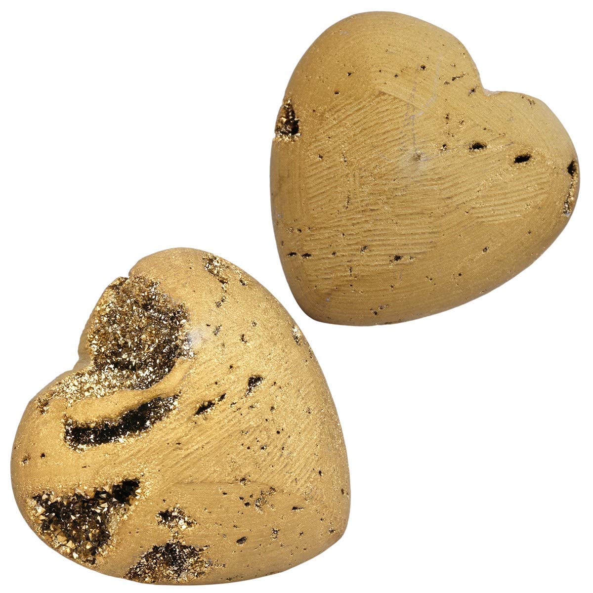 Rockcloud Heart Shape Titanium Coated Agate Geode Druzy Home Decoration Pocket Stones Specimen, Gold