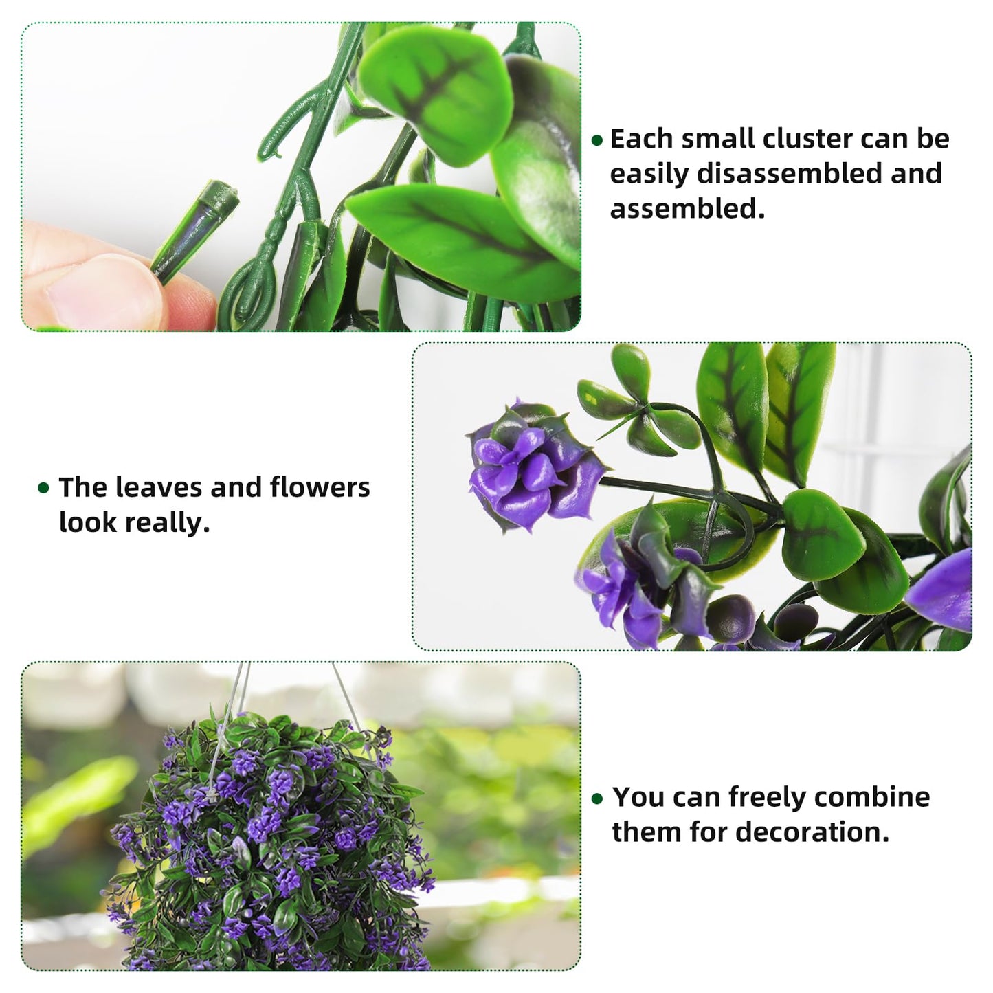 RECUTMS 2Pcs Artificial Hanging Plants Fake Vines Fake Plants Outdoor Greenery Artificial Flower for Outdoors Hanging Basket Plastic Home Garden Wedding Party Decorations(Purple)