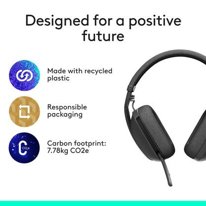 Logitech Zone Vibe 100 Lightweight Wireless Over Ear Headphones with Noise Canceling Microphone, Advanced Multipoint Bluetooth Headset, Works with Teams, Google Meet, Zoom, Mac/PC - Graphite