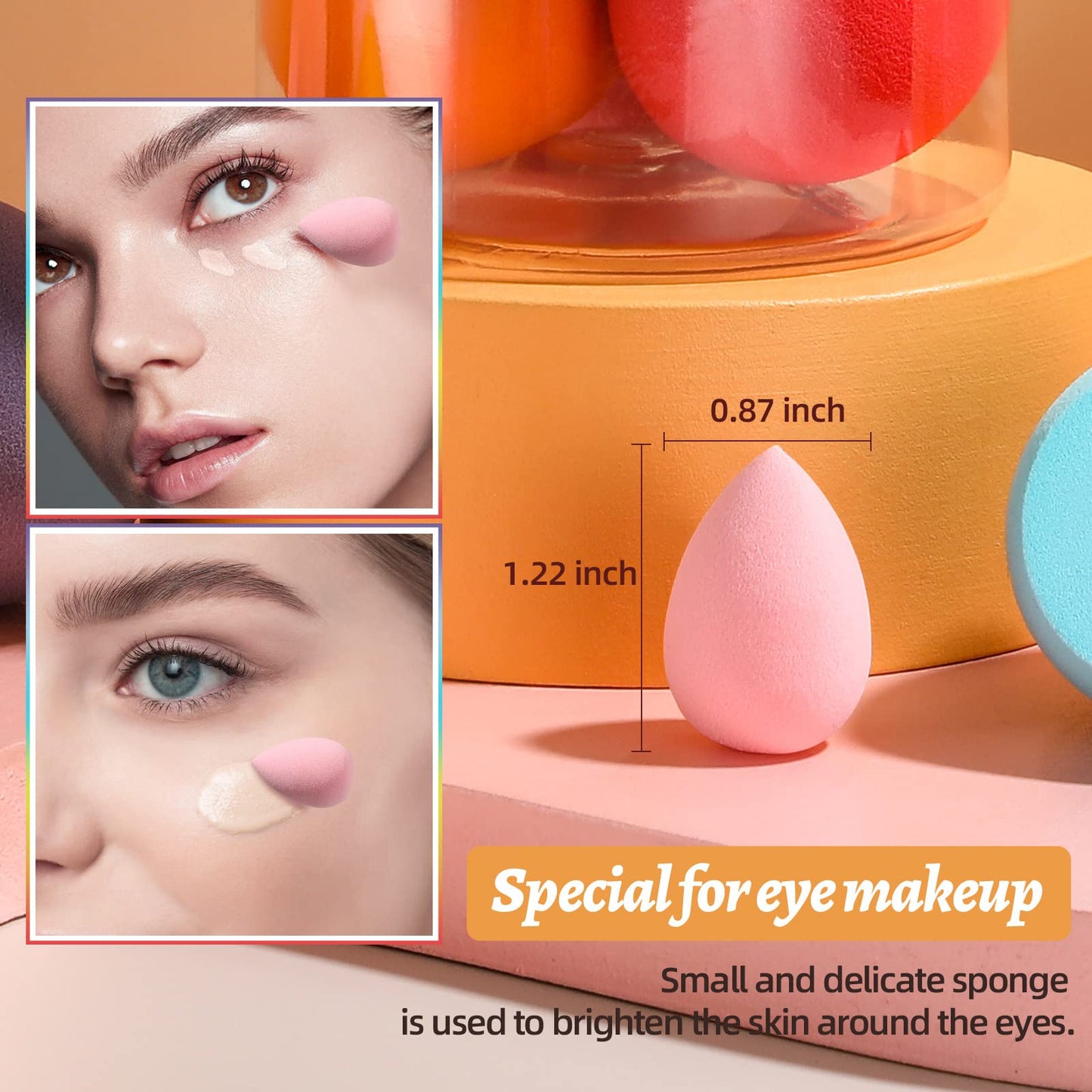 Makeup Sponge Set BS-MALL with Storage Case 7 Pcs for Liquid, Cream, and Powder,SAVE Foundation with 1 Mini Makeup Sponge For Travel Daily Use (A-Pink）