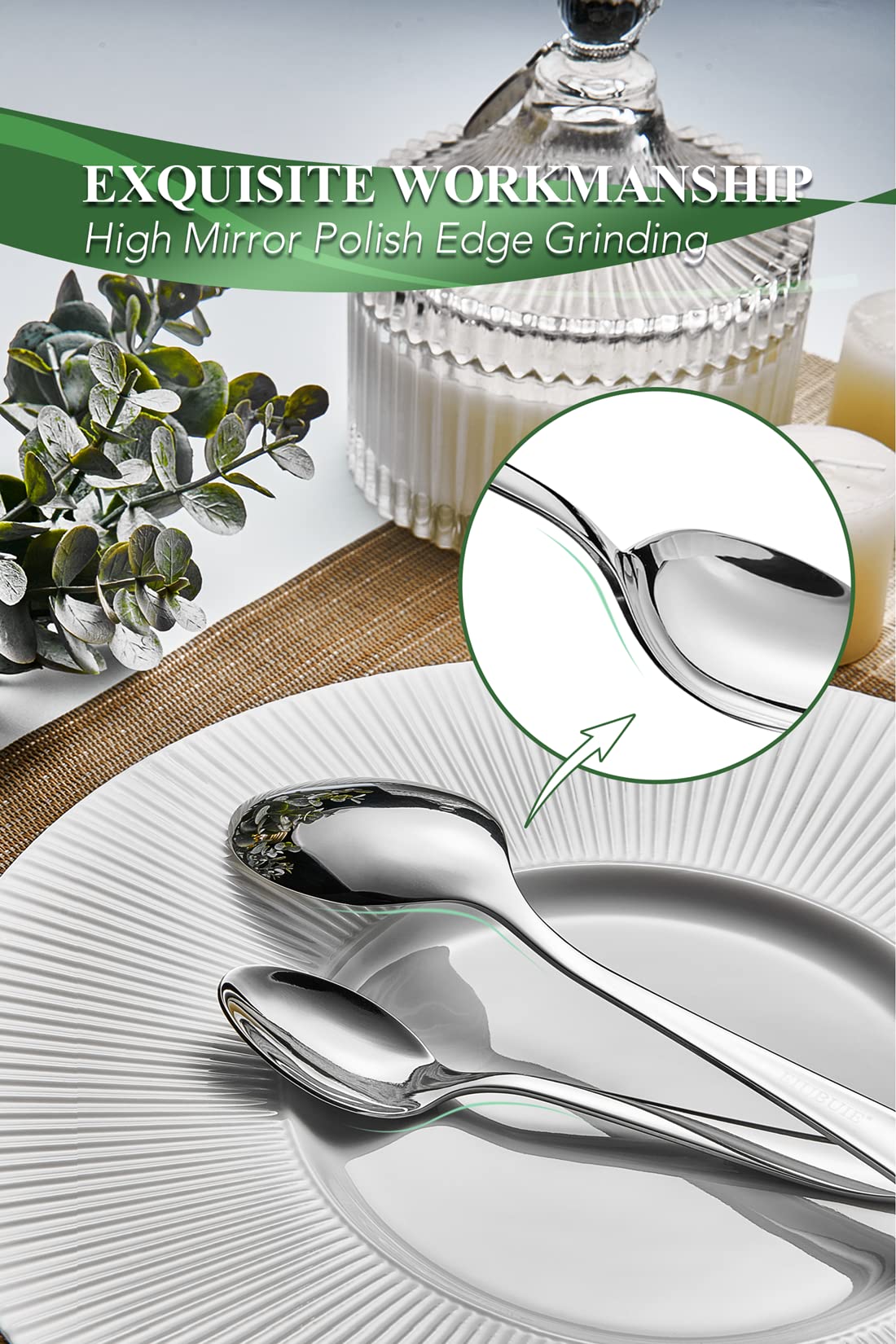 EIUBUIE 40 Piece Silverware Set for 8, Stainless Steel Flatware Set, Cutlery Sets with Mirror Finish, Dishwasher Safe, Modern Kitchen Forks, Spoons, Knives, Eating Utensil Sets