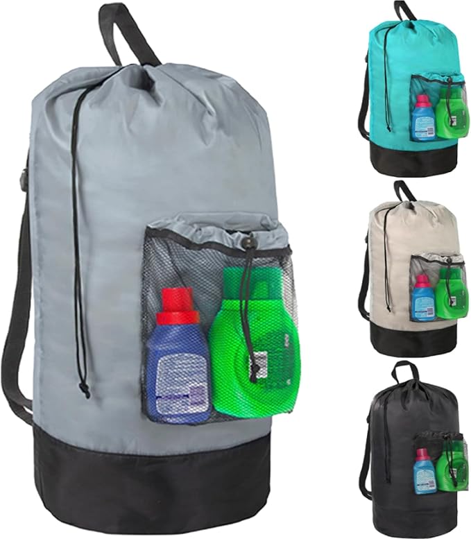 Laundry Bag Backpack with Shoulder Straps and Mesh Pocket Laundry Backpack