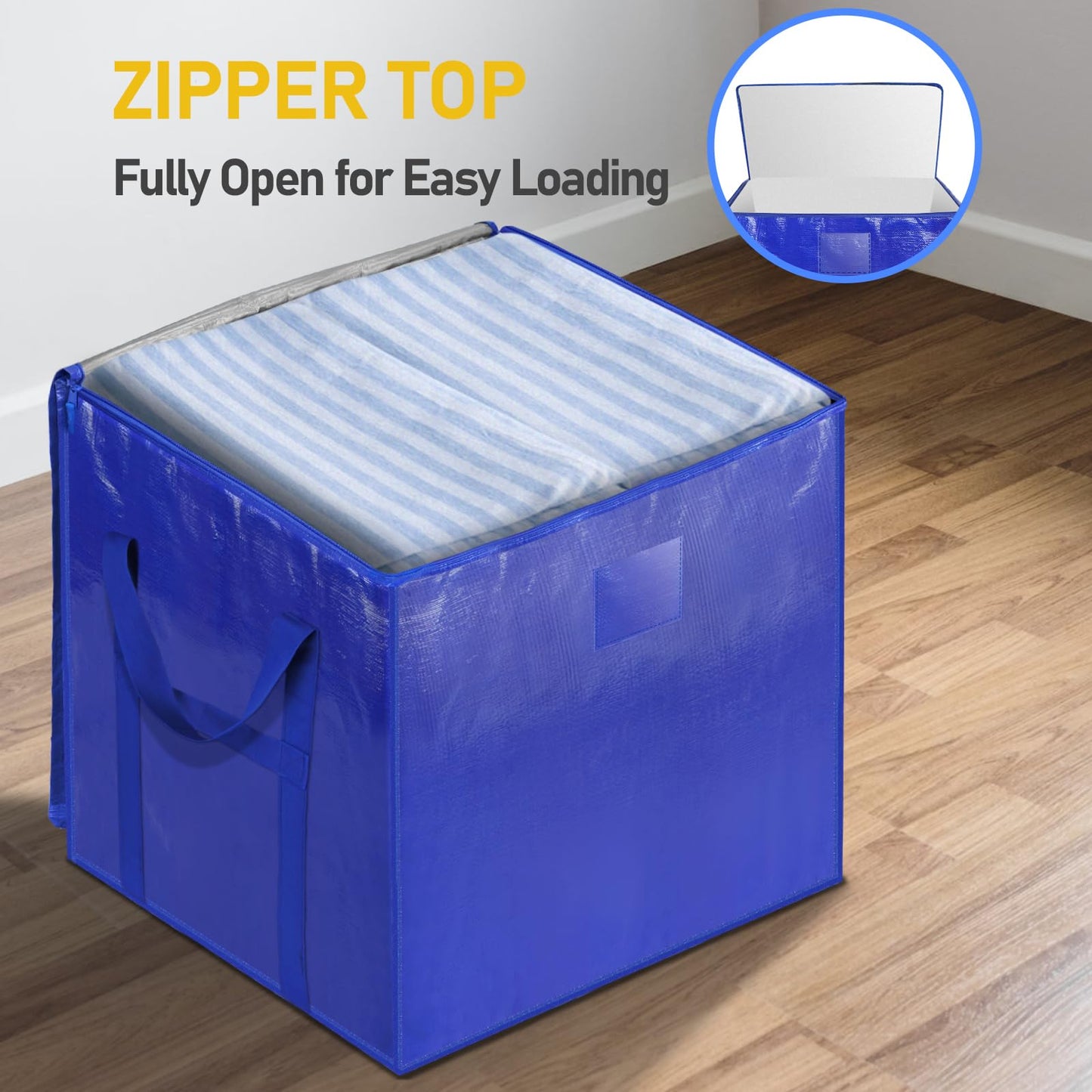 TICONN 2 Pack Extra Large Moving Bags with Zippers & Carrying Handles, Heavy-Duty Storage Tote Moving Boxes for Space Saving (2 PK, 45 Gallon)